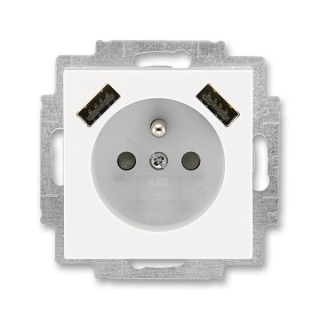 ABB 5569H-A22357 68 zásuvka jednonásobná s ochr. kolíkem a clonkami 2x USB nabíjení bezšroubová Perleťová/Ledová bílá Levit M