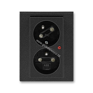 ABB 5593H-C02357 63 zásuvka dvojnásobná natočená s ochr. kolíkem a clonkami s ochranou před přepětím bezšroubová Onyx/Kouřová černá Levit M