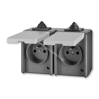 ABB zásuvka dvojnásobná 5518-2069 S IP44 průběžná Praktik - šedá
