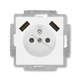 Zásuvka jednonásobná s ochr. kolíkem a clonkami 2x USB nabíjení bezšroubová 5569H-A22357 03 bílá/bílá Levit ABB
